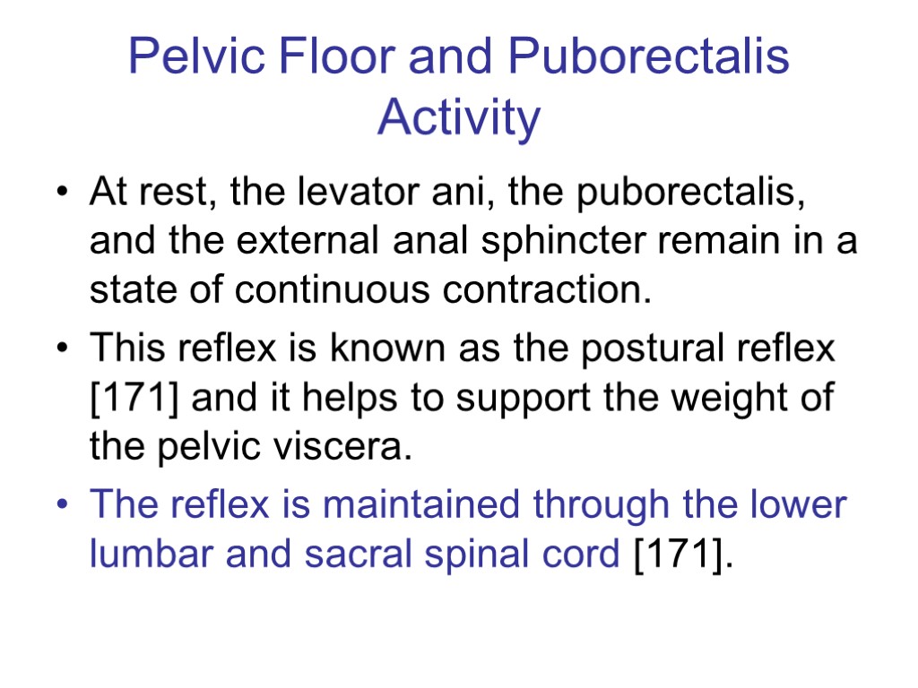 Pelvic Floor and Puborectalis Activity At rest, the levator ani, the puborectalis, and the